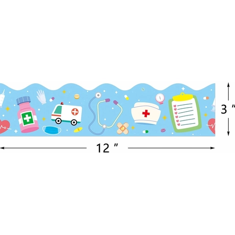 Nurse Day Bulletin Board Border Stickers Medical Theme Cartoon Doctors Nurses Hospital Classroom Office Wall Decorative Adhesive Labels