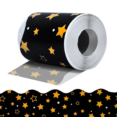 Graduation Bulletin Board Border Stickers Black Gold Scalloped Decorative Classroom Paper Borders For Party School Decor