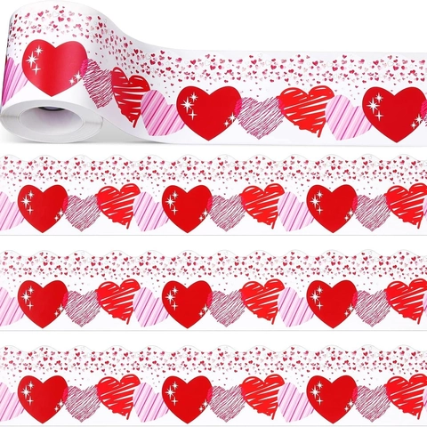 Adesivi per Bordi della Bacheca a Cuore di San Valentino Bordo Ondulato Adesivo in Rotolo Romantico Decorazione della Parete