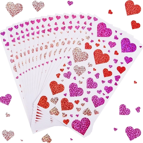 Etichette Laser Adesive a Forma di Cuore Glitterate per San Valentino Bambini Ricompensa Busta Confezione Regalo Adesivi a Forma di Cuore Olografici Impermeabili