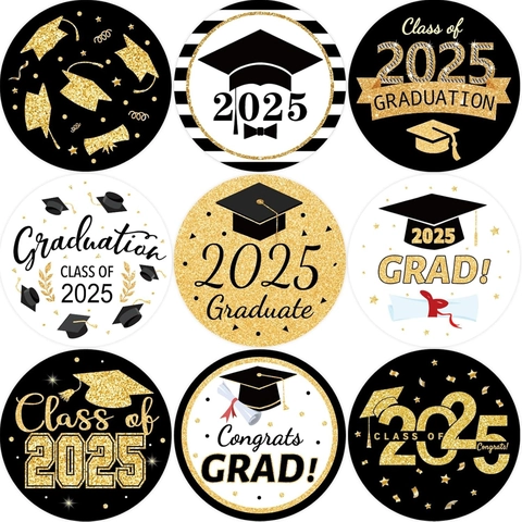 Rotolo di Adesivi per Laurea Congrats Grad Etichette Sigillanti Adesive Rotonde con Motivo a Tocco da Laureato e Diploma per Decorazione Regali e Buste