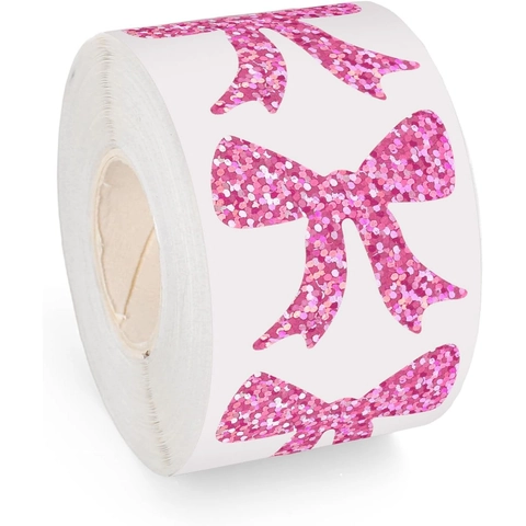 Rotolo di Adesivi Fiocco Glitter Rosa Etichette Decorative Laser Olografiche Per Confezioni Regalo DIY Scrapbooking