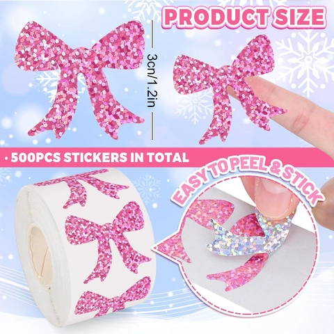 Rotolo di Adesivi Fiocco Glitter Rosa Etichette Decorative Laser Olografiche Per Confezioni Regalo DIY Scrapbooking