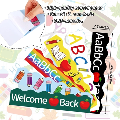 School Theme Classroom Bulletin Board Border Stickers Back To School Decorative Scalloped Adhesive Trims For Teacher Blackboard