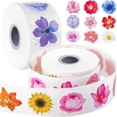 Rollo de Pegatinas Florales de Acuarela Etiquetas de Flores Autoadhesivas Impermeables para Decoración de Cajas de Regalo Scrapbooking DIY
