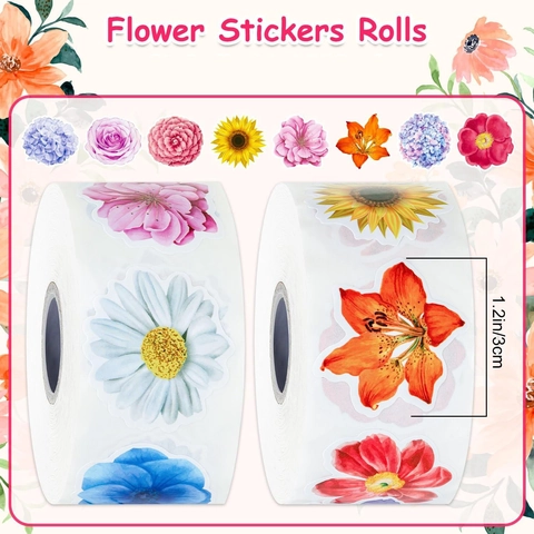 Rollo de Pegatinas Florales de Acuarela Etiquetas de Flores Autoadhesivas Impermeables para Decoración de Cajas de Regalo Scrapbooking DIY