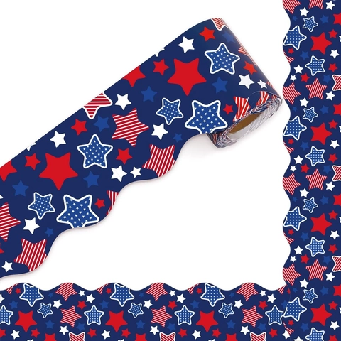 Adesivi per Bordi della Bacheca con Bandiera Americana Patriottica Rotolo Rosso Bianco Blu Stelle Strisce Bordo Ondulato per Aula Scuola Ufficio Decorazione Fai da Te Giorno dell'Indipendenza