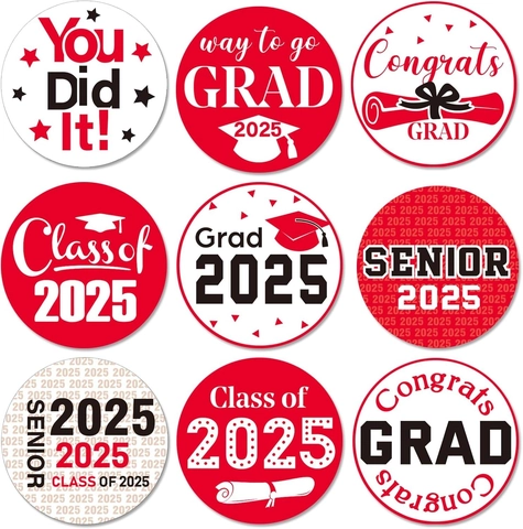 Graduation Season Round Self Adhesive Stickers Congrats Grad Class Of 2025 Cap Pattern Envelope Seals Party Favors Decorative Labels