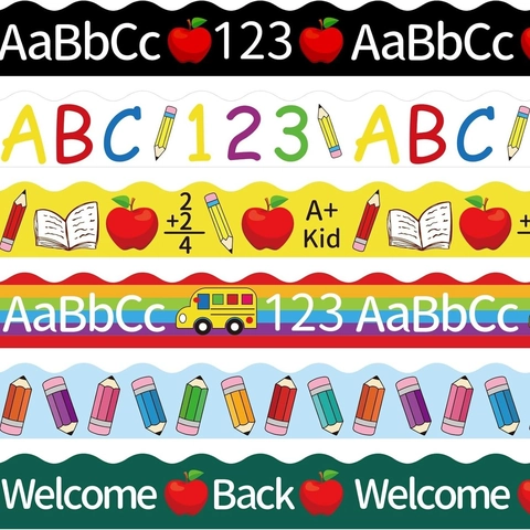 School Theme Classroom Bulletin Board Border Stickers Back To School Decorative Scalloped Adhesive Trims For Teacher Blackboard
