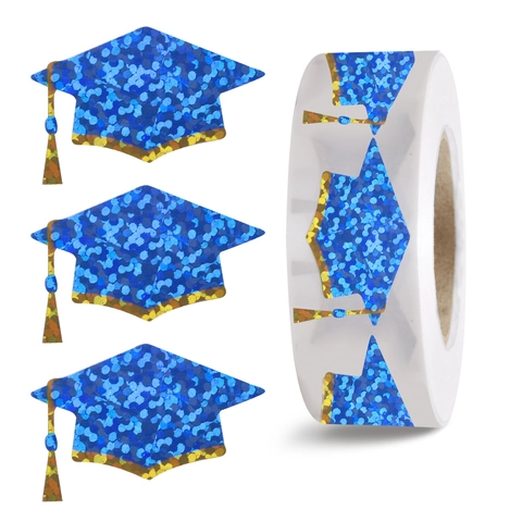 Adesivi Olografici Blu a Forma di Tocco Accademico per Laurea Decorazione Sigilli per Buste Regalo Celebrazione Bomboniere per Feste
