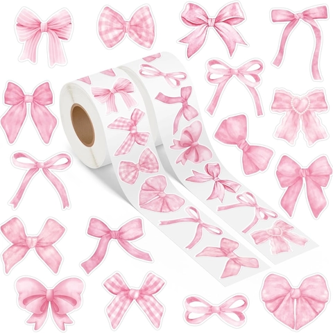 Cartoon Bow Sticker Labels Waterproof Adhesive Stickers For Gift Wrapping Scrapbooking DIY Decorative Seal Labels