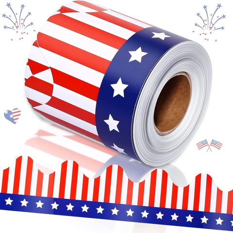 Adesivi per Bordi della Bacheca con Bandiera Americana Patriottica Rotolo Rosso Bianco Blu Stelle Strisce Bordo Ondulato per Aula Scuola Ufficio Decorazione Fai da Te Giorno dell'Indipendenza