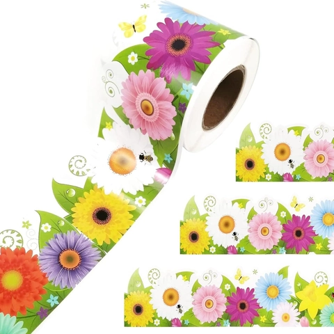 Self Adhesive Scalloped Bulletin Board Border Roll Floral Heart Tulip Classroom Decoration Border Trim For Teachers DIY Crafts
