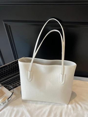 Sac Tote Grande Capacité Motif Crocodile en Cuir PU pour Femmes Sac à Épaule Minimaliste Gaufré pour Trajet École Usage Quotidien