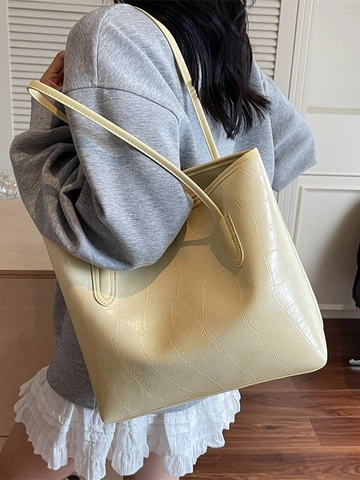 Sac Tote Grande Capacité Motif Crocodile en Cuir PU pour Femmes Sac à Épaule Minimaliste Gaufré pour Trajet École Usage Quotidien