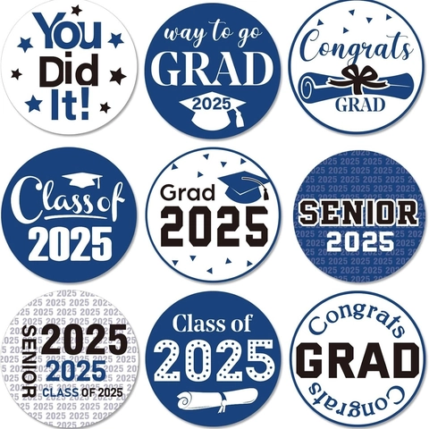 Graduation Season Round Self Adhesive Stickers Congrats Grad Class Of 2025 Cap Pattern Envelope Seals Party Favors Decorative Labels