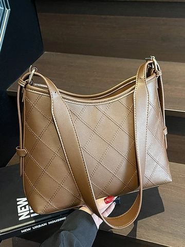 Damen Urban Minimalistisch Gesteppt Rhombus PU Leder Tote Bag Mode Große Kapazität Schulter Crossbody Tasche Mit Metallreißverschluss