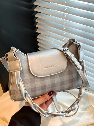 Women Checkerboard Crossbody Bag PU Leather Gingham Small Square Shoulder Bag With Woven Strap Minimalist Versatile Daily Purse