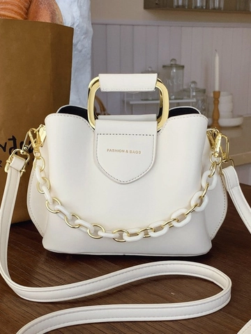 Borsa a Secchiello in Pelle PU Retro da Donna Manico in Metallo Tracolla a Catena Minimalista Urbana Borsa a Tracolla