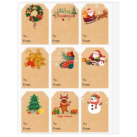 Vintage Kraftpapier Selbstklebend Weihnachtsgeschenkanhänger Mit Weihnachtsmann Schneemann Rentier Mustern Aufkleber