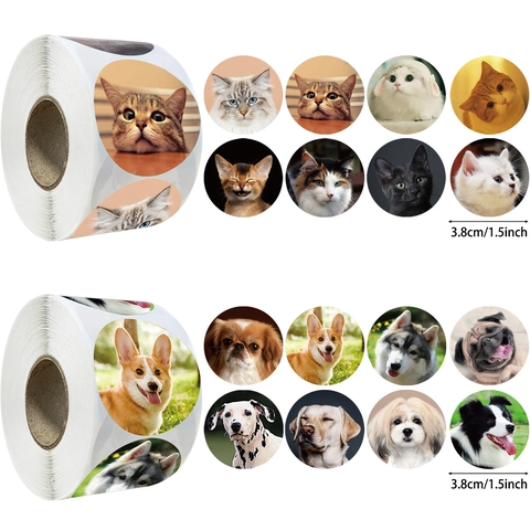 Realistische Katzen Und Hunde Tiere Aufkleber Rolle Tierfoto Etiketten Für Scrapbooking DIY Dekor Dankeschön Geschenk Etiketten