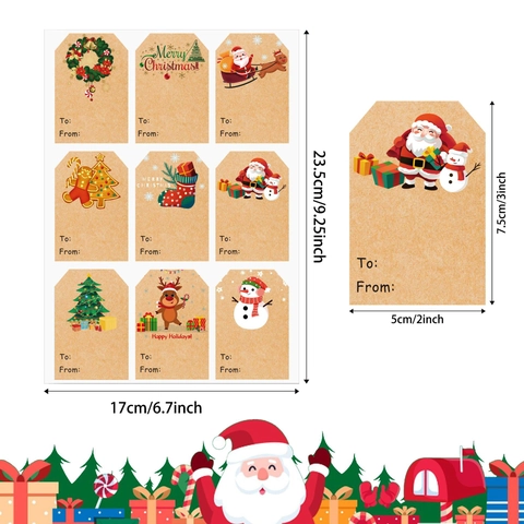 Vintage Kraftpapier Selbstklebend Weihnachtsgeschenkanhänger Mit Weihnachtsmann Schneemann Rentier Mustern Aufkleber