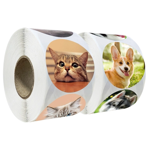 Realistische Katzen Und Hunde Tiere Aufkleber Rolle Tierfoto Etiketten Für Scrapbooking DIY Dekor Dankeschön Geschenk Etiketten