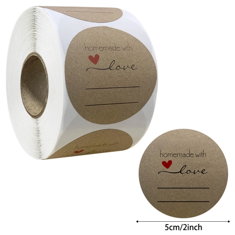 Kraftpapier Homemade With Love Stickers Ronde Hart Ontwerp Etiketten Voor Bakkerij Cadeauverpakking DIY Ambachten Decoratieve Afdichting