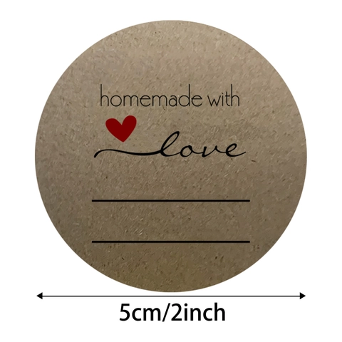 Kraftpapier Homemade With Love Stickers Ronde Hart Ontwerp Etiketten Voor Bakkerij Cadeauverpakking DIY Ambachten Decoratieve Afdichting