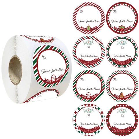 Roll Christmas Coated Paper Stickers Round Merry Christmas Label Tags For Gift Boxes Cards Packages Decorative Festive Stationery