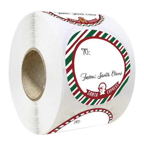 Roll Christmas Coated Paper Stickers Round Merry Christmas Label Tags For Gift Boxes Cards Packages Decorative Festive Stationery