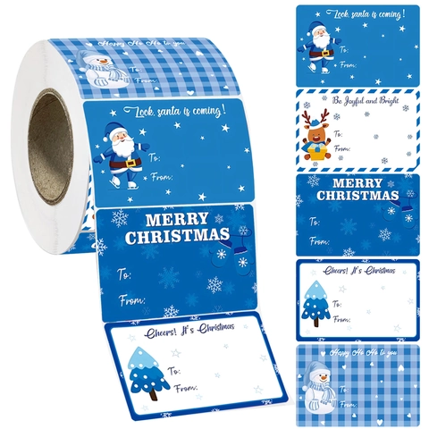 Christmas Gift Tag Stickers Roll For Gift Wrapping To From Labels Cartoon Santa Reindeer Adhesive Decorative Name Tags