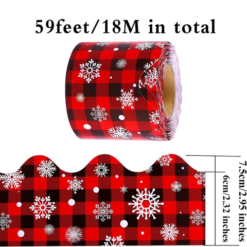 Buffalo Plaid Snowflake Christmas Bulletin Board Border Scalloped Edge Trim For Classroom School Office Festive Wall Decoration Sticker Roll