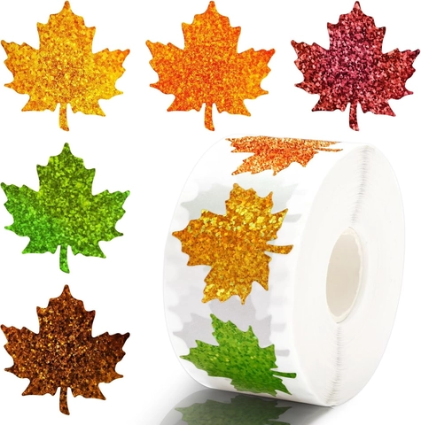 Glitzer Ahornblatt Aufkleber Rolle Laser Erntedankfest Herbstblatt Klebeetiketten Für Geschenkbox Umschlag DIY Dekoration