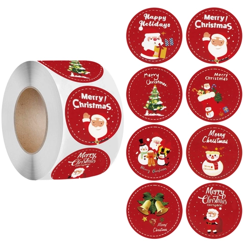 Weihnachten Cartoon Runde Aufkleber Rolle Weihnachtsmann Rentier Schneemann Muster Feiertag Geschenkverpackung Versiegelung Etiketten