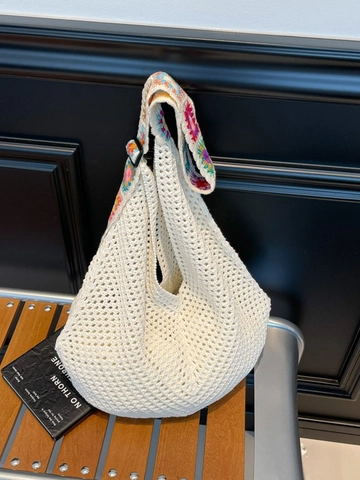 Damen Gestrickte Häkel-Tragetasche Große Kapazität Ausschnitt Floral Schultertasche Boho Urlaub Strand Handtasche Lässige Tasche