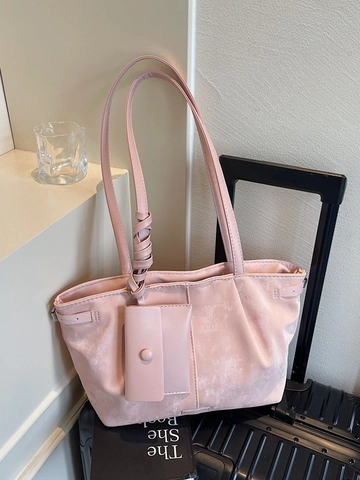 Sac Fourre-tout en Cuir PU Grande Capacité pour Femmes Sac à Bandoulière Plissé Minimaliste Avec Mini Pochette Navette