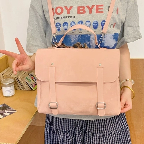 Vintage PU Leather Cambridge Backpack For Women Multifunctional Preppy Style Handbag Shoulder Bag Solid Color School Bookbag