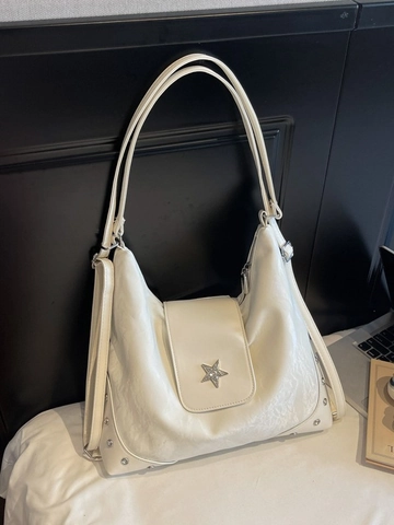 Fashion Women Shoulder Bag PU Leather Tote With Star Decor Rivets And Cloud Pendant Large Capacity Casual Travel Handbag