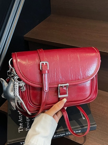 Retro PU Leather Crossbody Bag For Women Urban Simple Small Square Bag With Star Charm Commuting Shoulder Bag