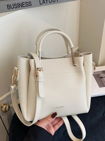 Sac Cabas Minimaliste en Cuir PU pour Femmes Motif Litchi Poignée Métallique Bandoulière Réglable Sac à Main Mode