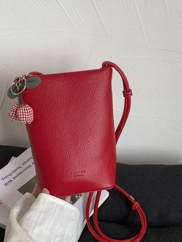 Damen Minimalistische PU Leder Umhängetasche Eimerform Litschikorn Mit Kirschanhänger Raffinierter Retro Stil Kleine Schultertasche