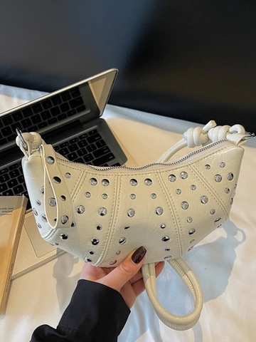 Moda Donna Pelle PU Rivetti Borsa Mezzaluna Tracolla Annodata Punk Stile Borsa a Tracolla Casual Hobo Borsa a Spalla