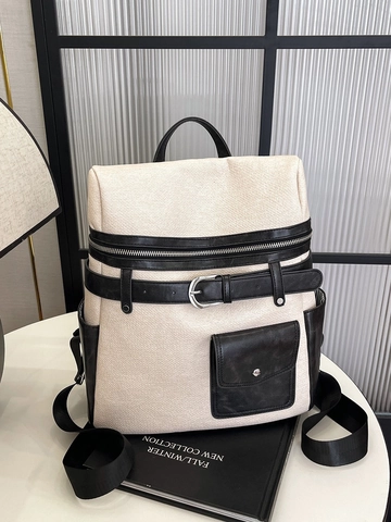 Large Capacity Retro Women Backpack Contrast Color PU Leather Canvas School Bag Fashion Commute Outing Travel Bag For Female