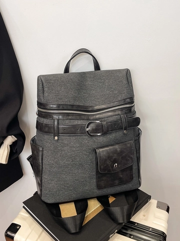Large Capacity Retro Women Backpack Contrast Color PU Leather Canvas School Bag Fashion Commute Outing Travel Bag For Female