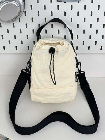 Damen Nylon Kordelzug Umhängetasche Crinkle Wasserflaschenhalter Outdoor Reise Schulter Handytasche Lässige Sporttasche