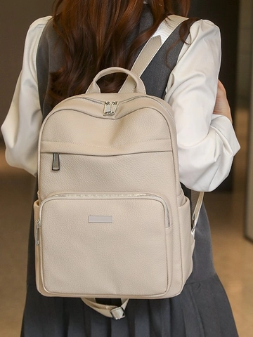 Sac à Dos en Cuir PU pour Femmes Mode Grande Capacité Imperméable Sac de Voyage Navetteur Quotidien Texture Litchi Sac à Bandoulière