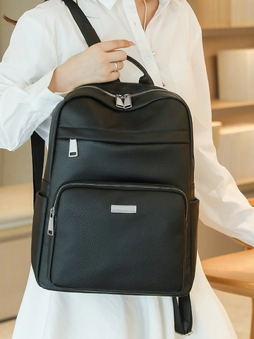 Sac à Dos en Cuir PU pour Femmes Mode Grande Capacité Imperméable Sac de Voyage Navetteur Quotidien Texture Litchi Sac à Bandoulière