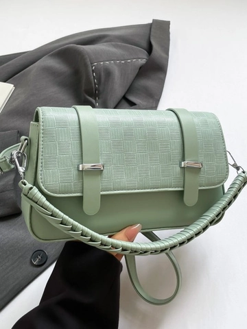 Women Fashion PU Leather Underarm Bag Commuting Shoulder Crossbody Bag With Braided Handle Checkerboard Embossed Square Bag