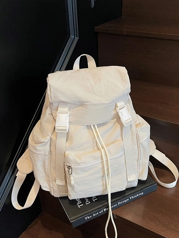 Zaino da Donna in Nylon ad Alta Capacità Borsa da Scuola per Studenti Zaino da Viaggio All'aperto Casual Con Fibbie Coulisse